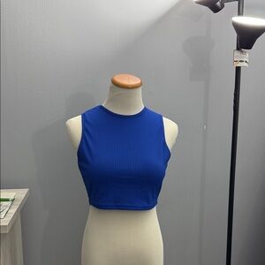 Blue Sleeveless Ribbed Crop Top